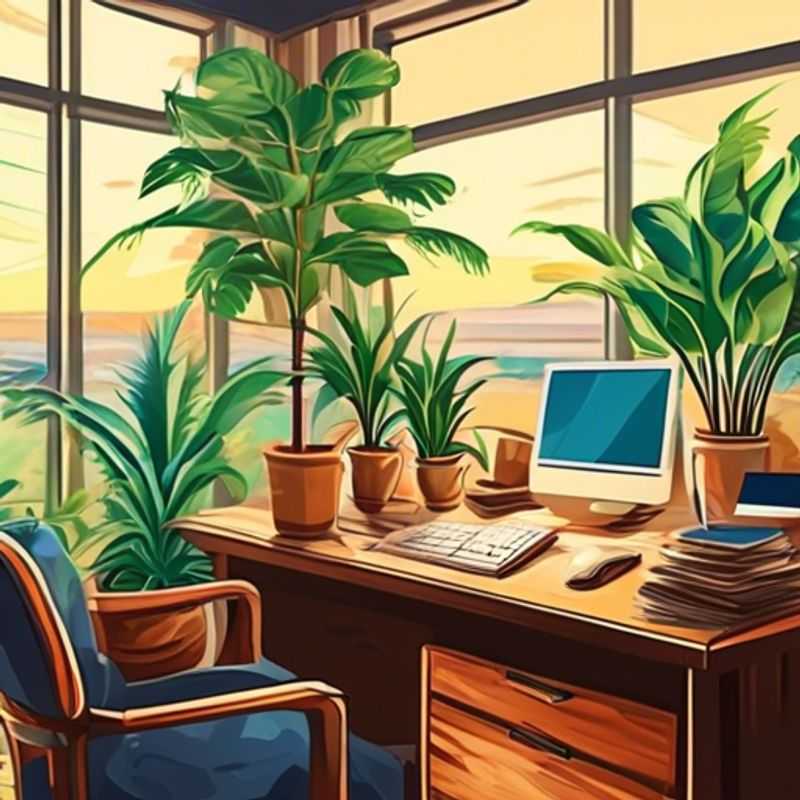 A vibrant desk plant adds a touch of life and color to a workspace.
