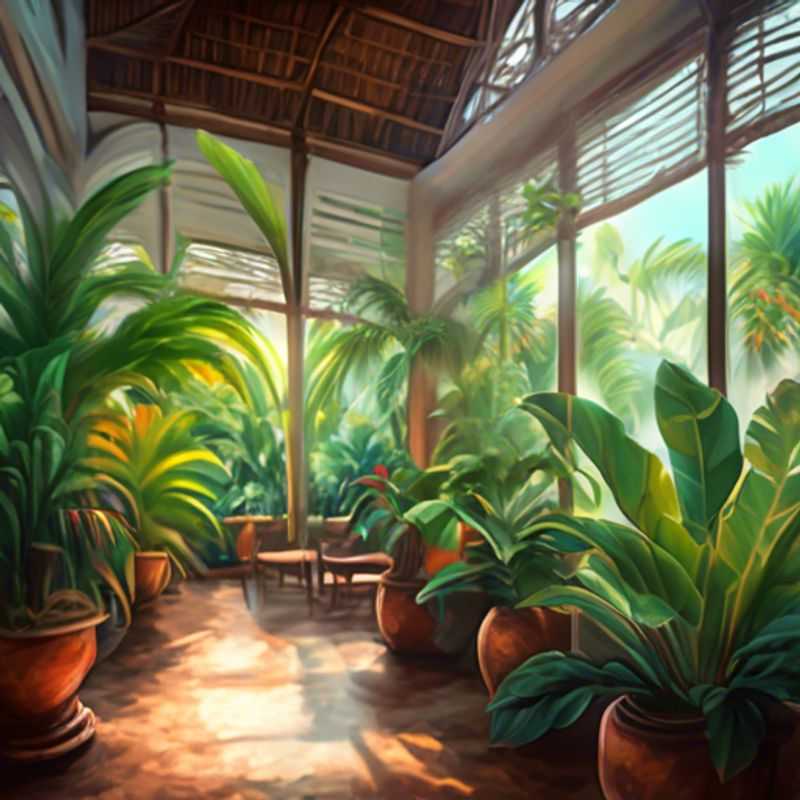A lush collection of tropical indoor plants, showcasing their vibrant foliage and unique textures.