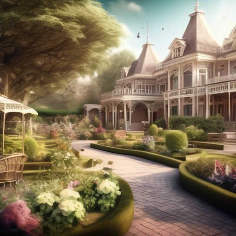 A lush and vibrant Victorian garden, showcasing the intricate design and abundant flora characteristic of this style.
