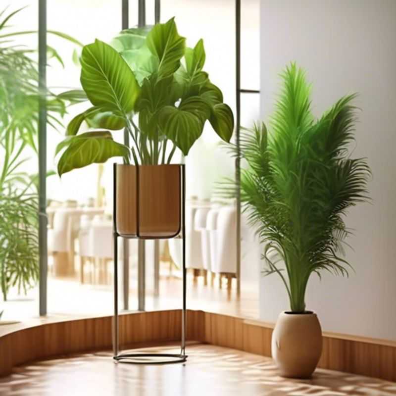 A variety of indoor plant stands, showcasing different styles and materials.