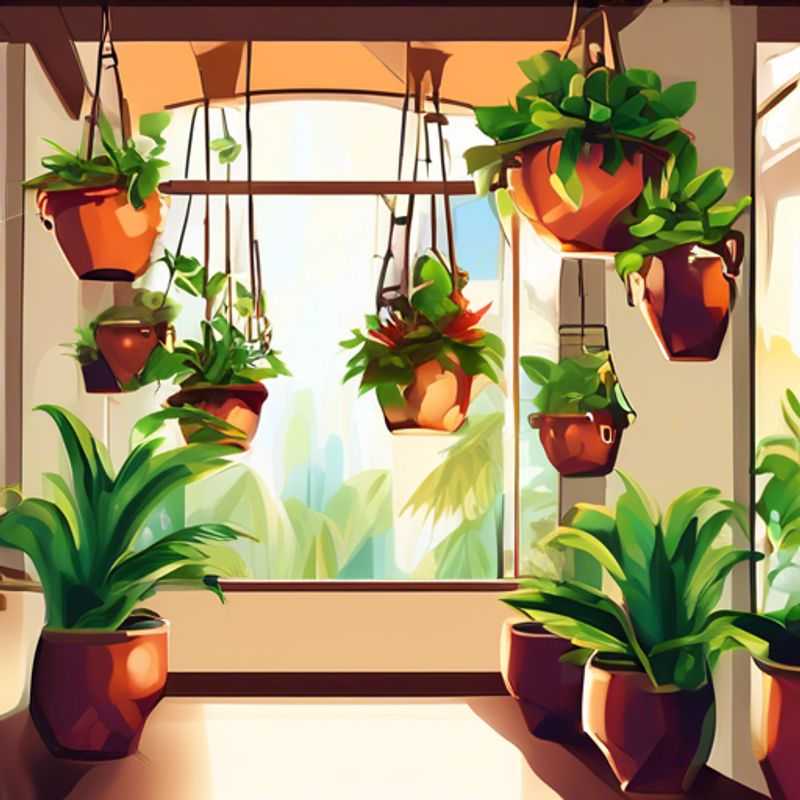 Indoor hanging plant pots with lush green plants cascading down.