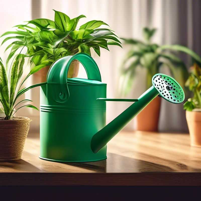 A close-up of a watering can specifically designed for indoor plants.