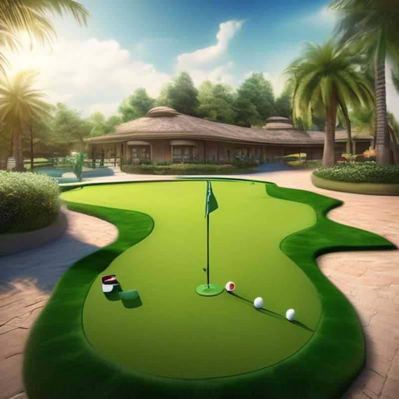 A close-up view of a high-quality outdoor putting green kit, showcasing its realistic artificial turf and design features.