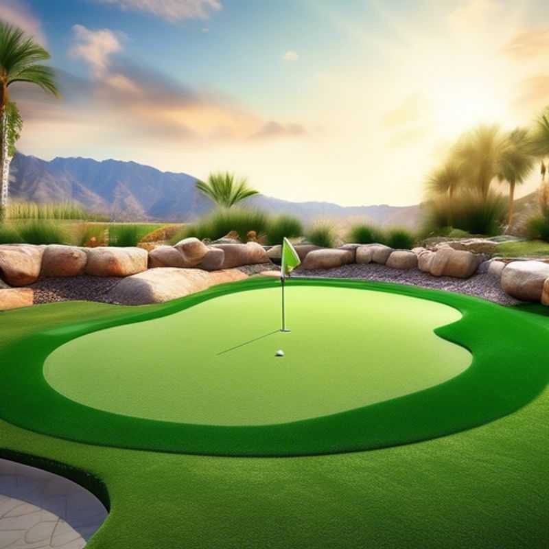 A close-up view of a high-quality outdoor putting green kit, showcasing its realistic artificial turf and design features.