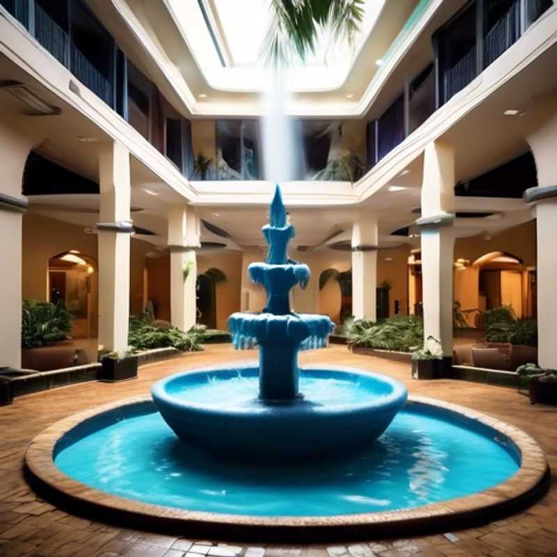 A sleek, modern indoor water fountain with cascading water.