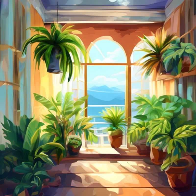 A lush collection of houseplants, adding vibrancy and life to a home interior.
