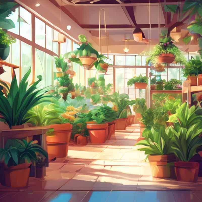 A bustling indoor plant store, filled with vibrant greenery and curious shoppers.