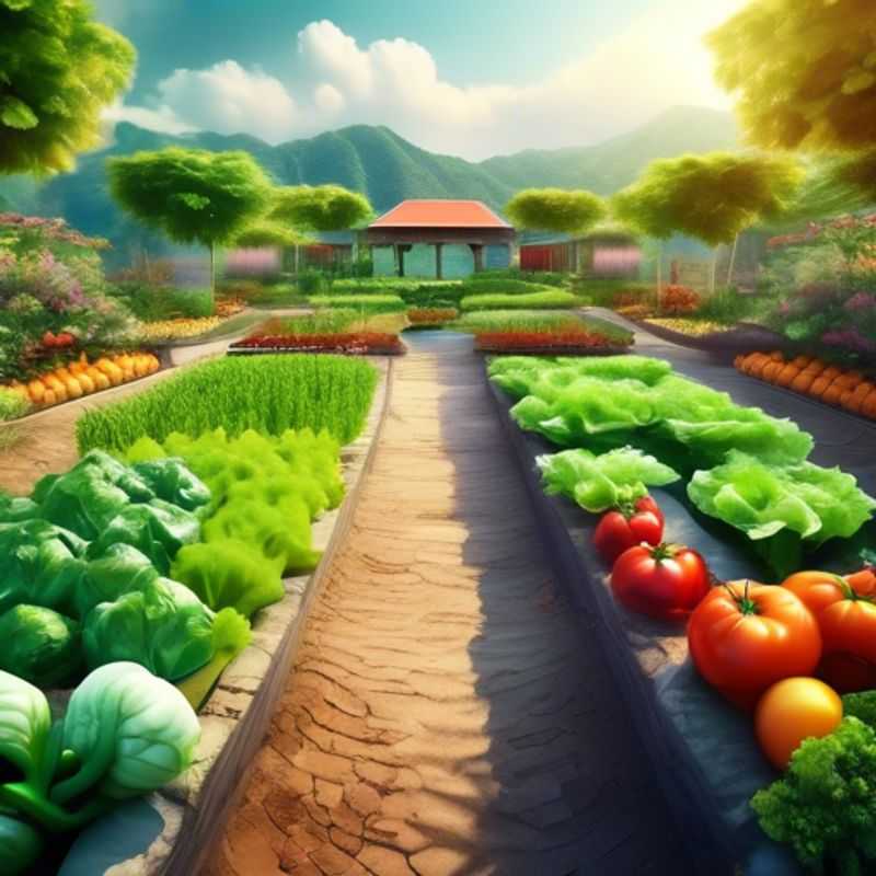 A vibrant and flourishing vegetable garden, showcasing a variety of plants and healthy growth.