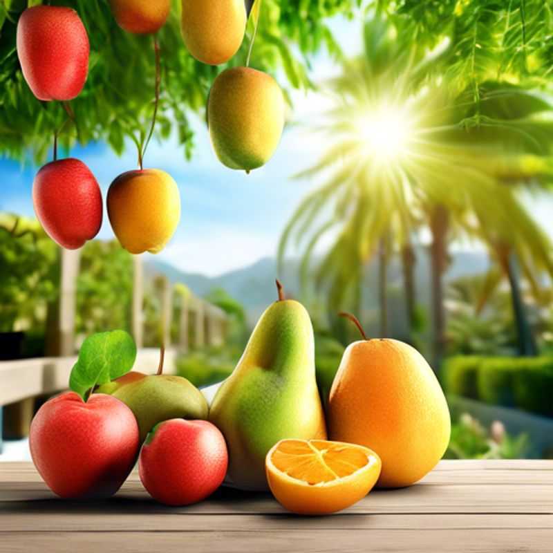 A variety of fresh fruits growing in a garden.