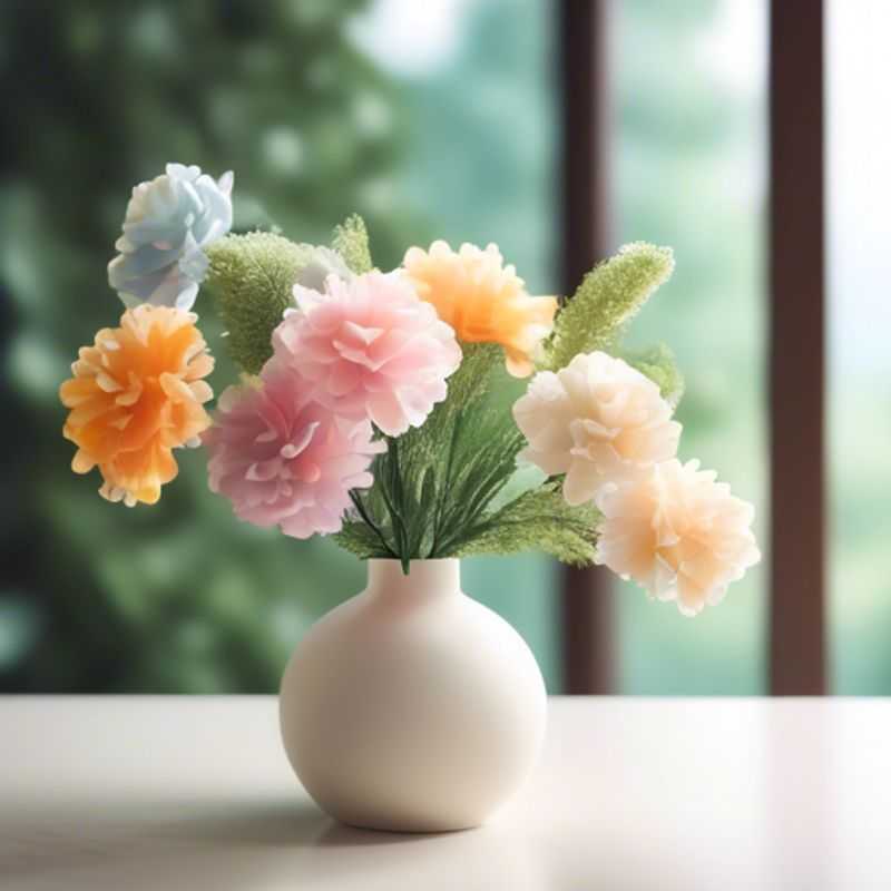 A close-up of vibrant artificial flowers arranged in a vase, showcasing realistic detail and color.
