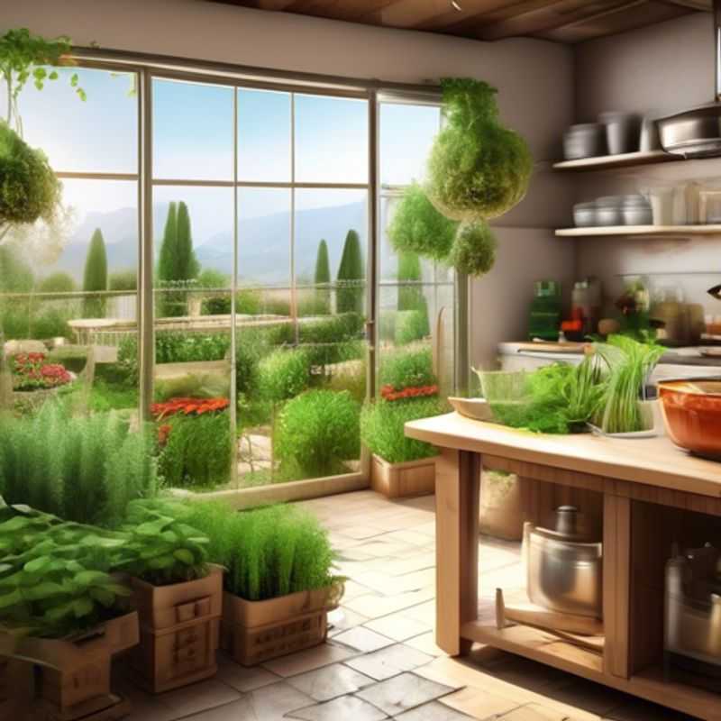 A lush kitchen herb garden, showcasing various fresh herbs growing in pots.