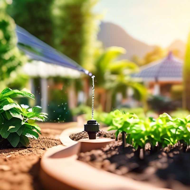 Close-up of drip irrigation system installed in a home garden.