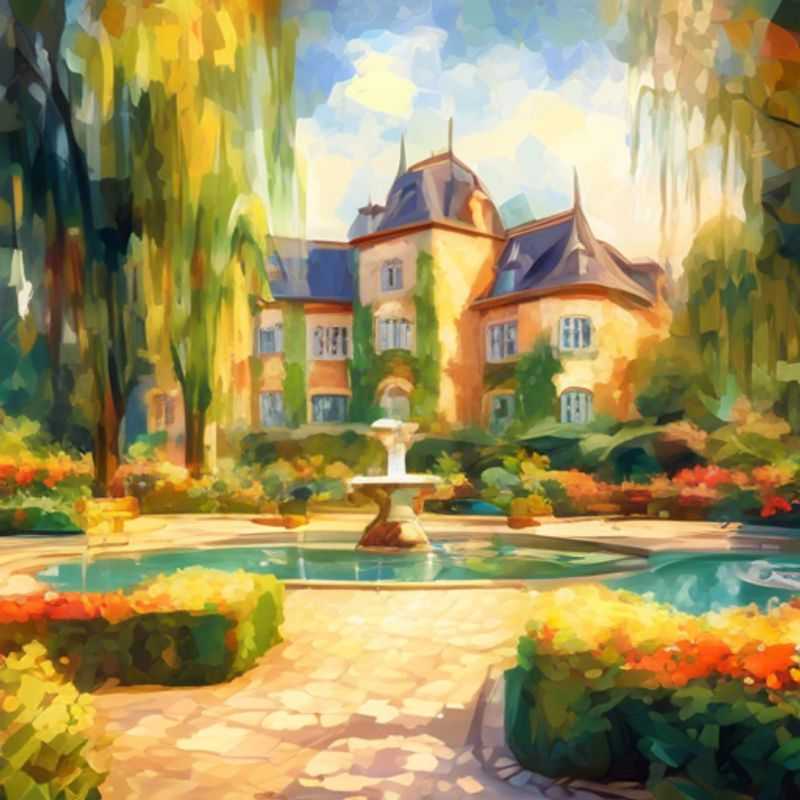 A picturesque view of Manor Gardens, showcasing the lush greenery and charming architecture.
