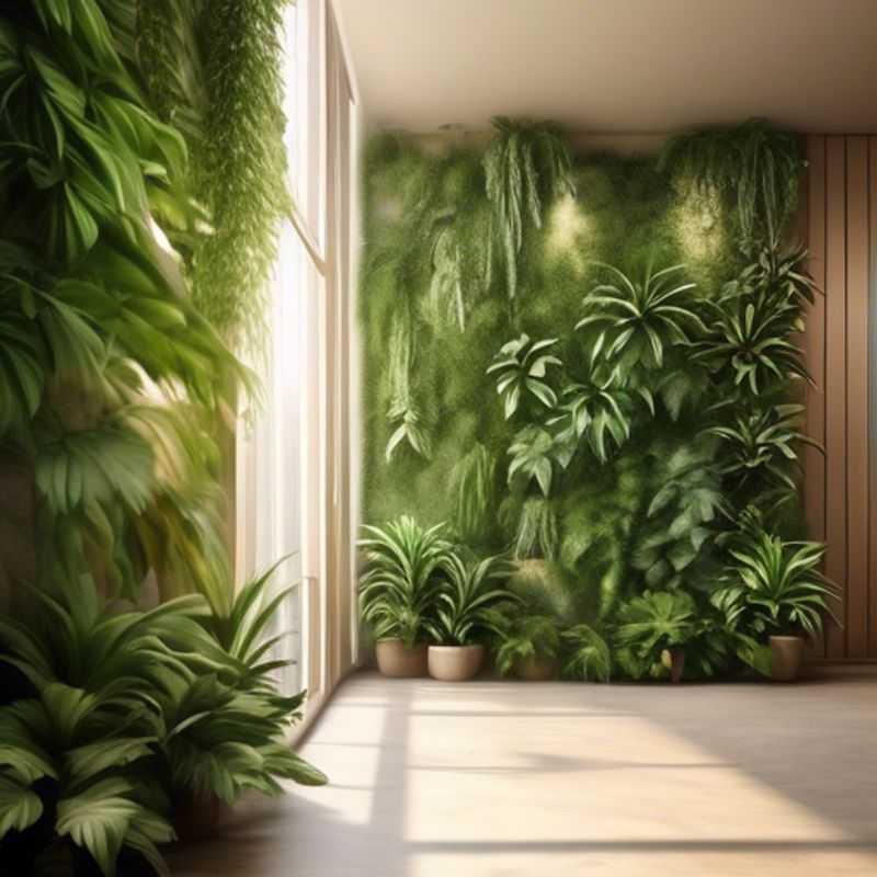 Een groene wand met diverse planten in een modern interieur.
