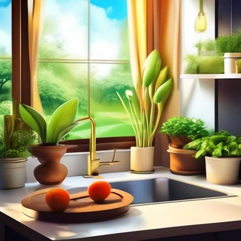 A close-up of a flourishing kitchen garden, showcasing various herbs and vegetables growing in pots and containers.