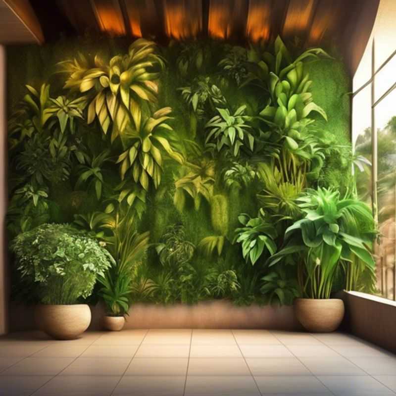 Een groene wand met diverse planten in een modern interieur.