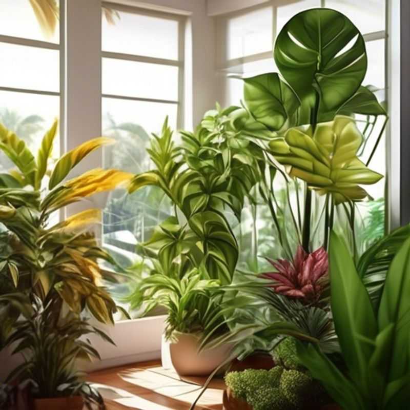 A variety of popular houseplants, including snake plants, ZZ plants, and peace lilies.