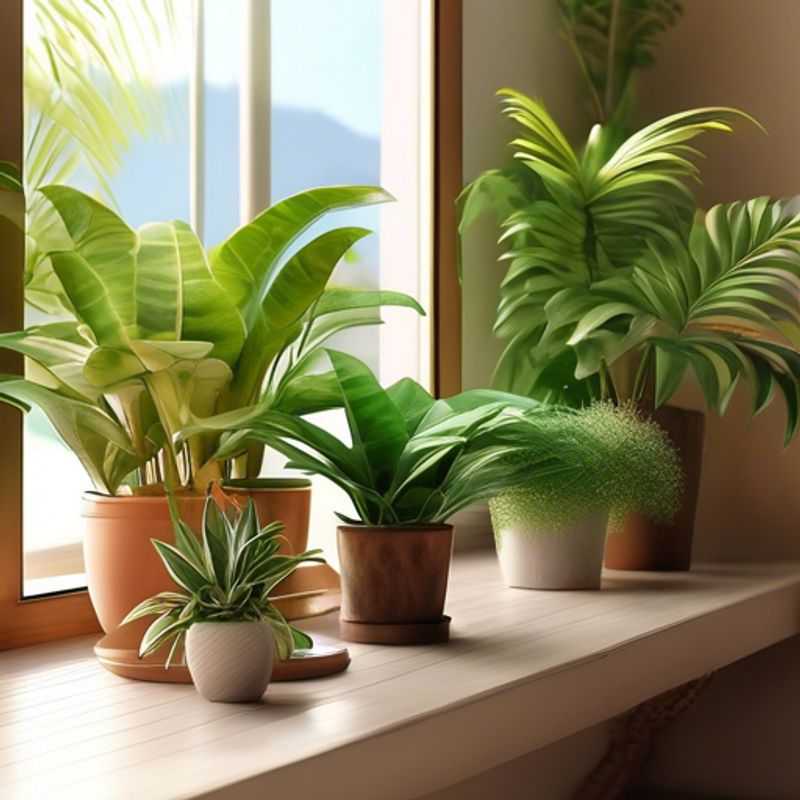 A variety of easy-care houseplants, including succulents, snake plants, and ZZ plants.