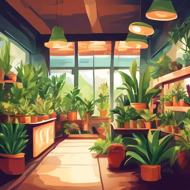 A vibrant indoor plant store, filled with lush greenery and blooming plants, ready to bring nature indoors.