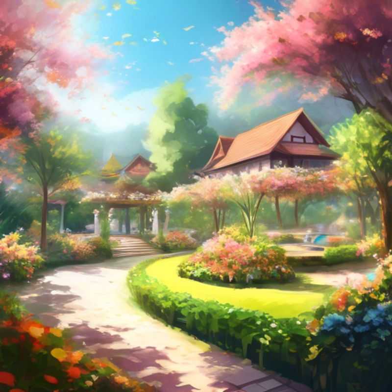 A vibrant, lush garden scene, showcasing the beauty and serenity of garden living.