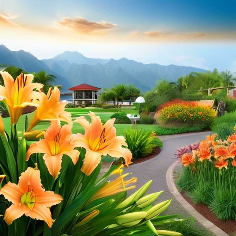 Daylilies in full bloom, showcasing vibrant colors and lush foliage.