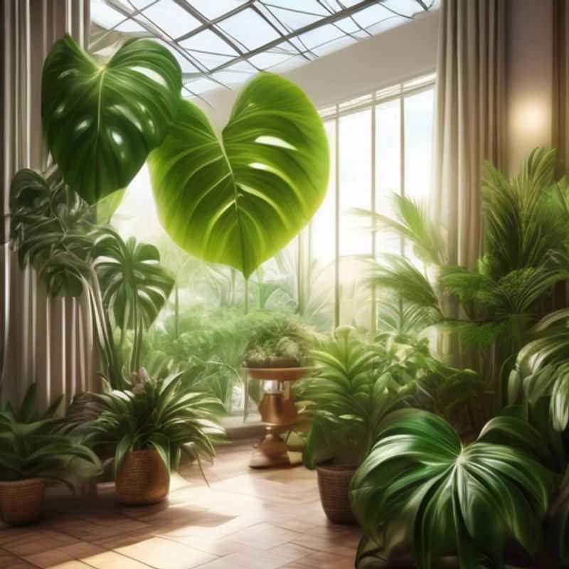 Grote bladplanten in een huiselijke omgeving.