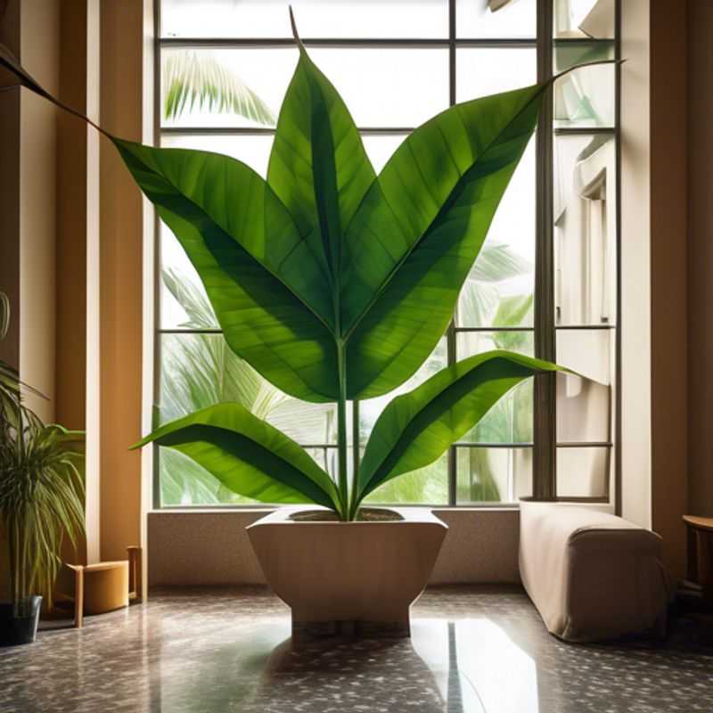 A large-leafed indoor plant with lush foliage, showcasing its impressive size and intricate details.