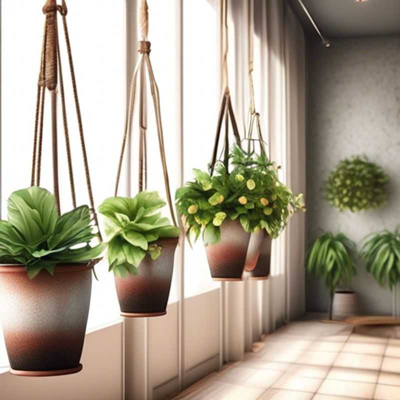 Indoor hanging plant pots with lush green plants cascading down.