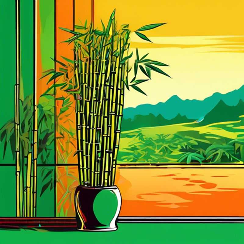A lush, green bamboo plant thrives indoors, showcasing its vibrant stalks and foliage.